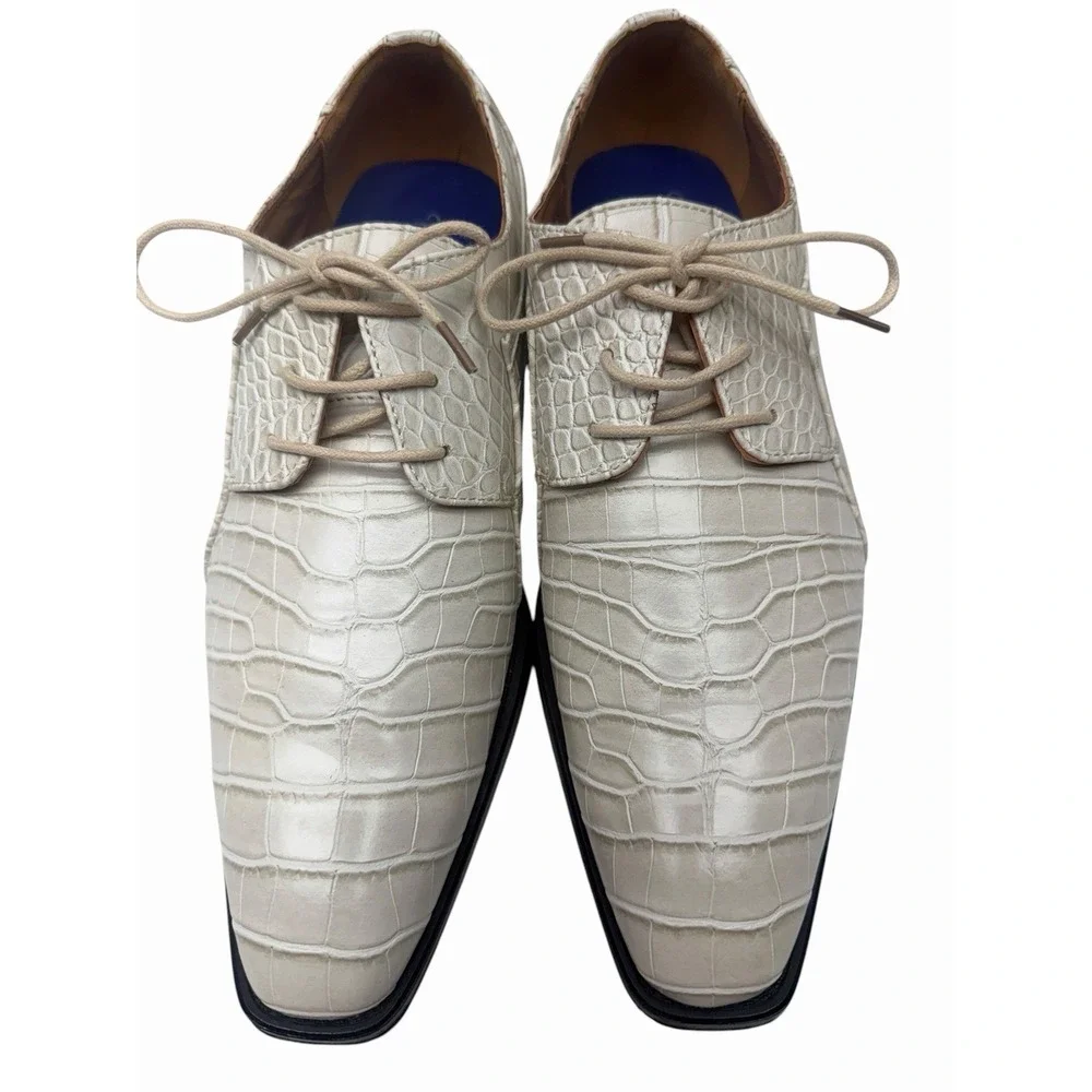 Roberto Chillini Status Bone Croc Embossed Dress Shoes Men's 10.5 Lace U